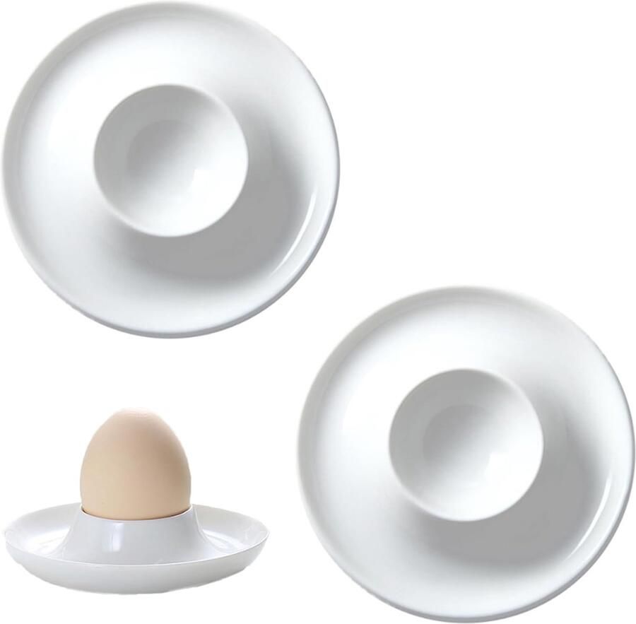 2 Stukken Porseleinen Eieren Cup Ei Stands Saucers Porselein Crèmewit Eierhouder Harde Gekookte Eieren thuis Keuken Restaurant(wit 9x9x2.5)
