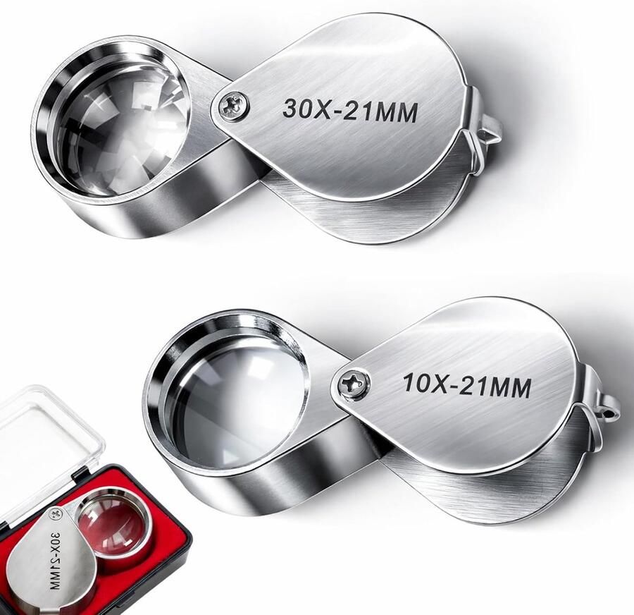 2 stuks 10X en 30X sieraden loep vergrootglas opvouwbare handloep set voor detailcontrole van munten sieraden edelstenen en postzegels compact voor onderweg