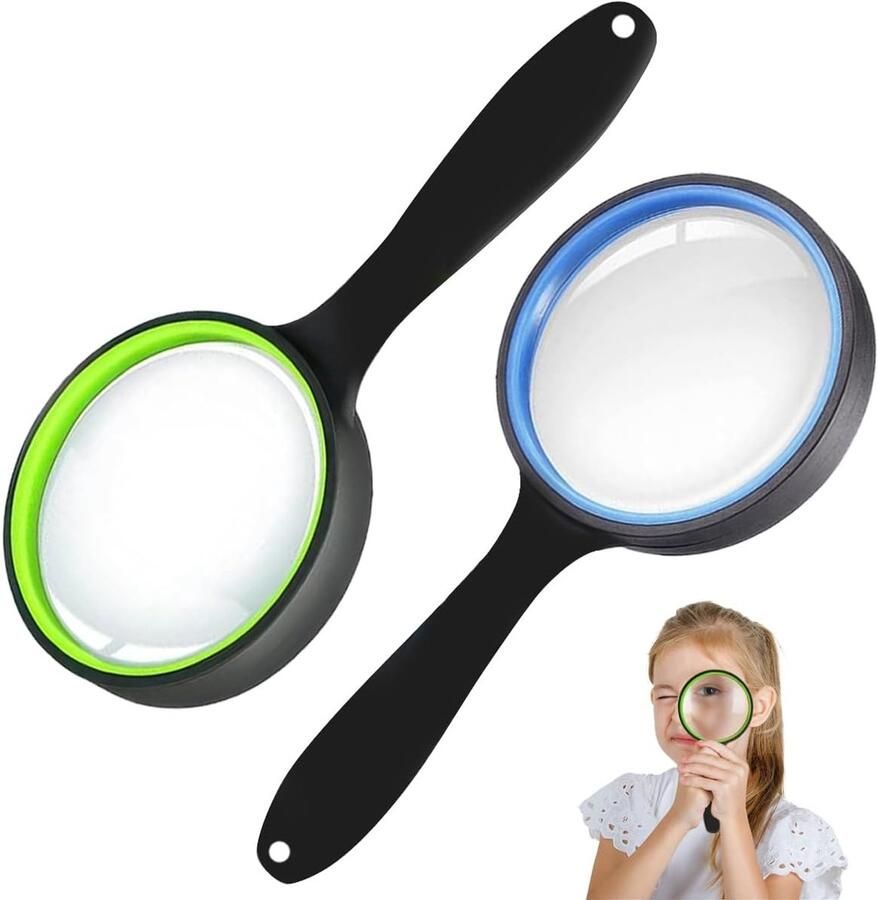 2 Stuks 10x High-Definition Vergrootglas voor Kinderen 75 mm Handloep Anti-Slip en Splintervrij Professionele Vergrotingslens voor Boeken Kaarten en Insectenobservatie voor Ouderen en Kinderen