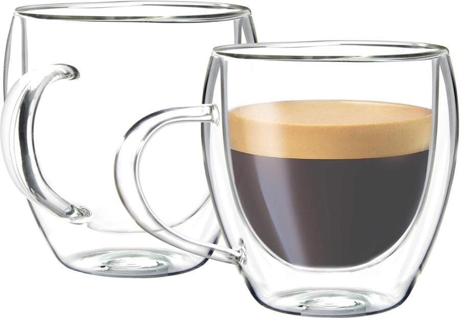 2 Stuks 165ML Espressokopjes Dubbelwandige Glazen Mokken Koffie Glazen Bekers Dubbelwandige Espresso Koffie Glazen Cups (Tall)