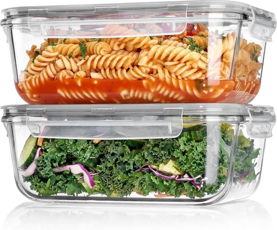 2 stuks 1860 ml 60 oz grote glazen opslagcontainers met deksels bakcontainer met klikbare luchtdichte deksels voor magnetron oven maaltijdvoorbereiding voedselcontainerset lekvrij voor