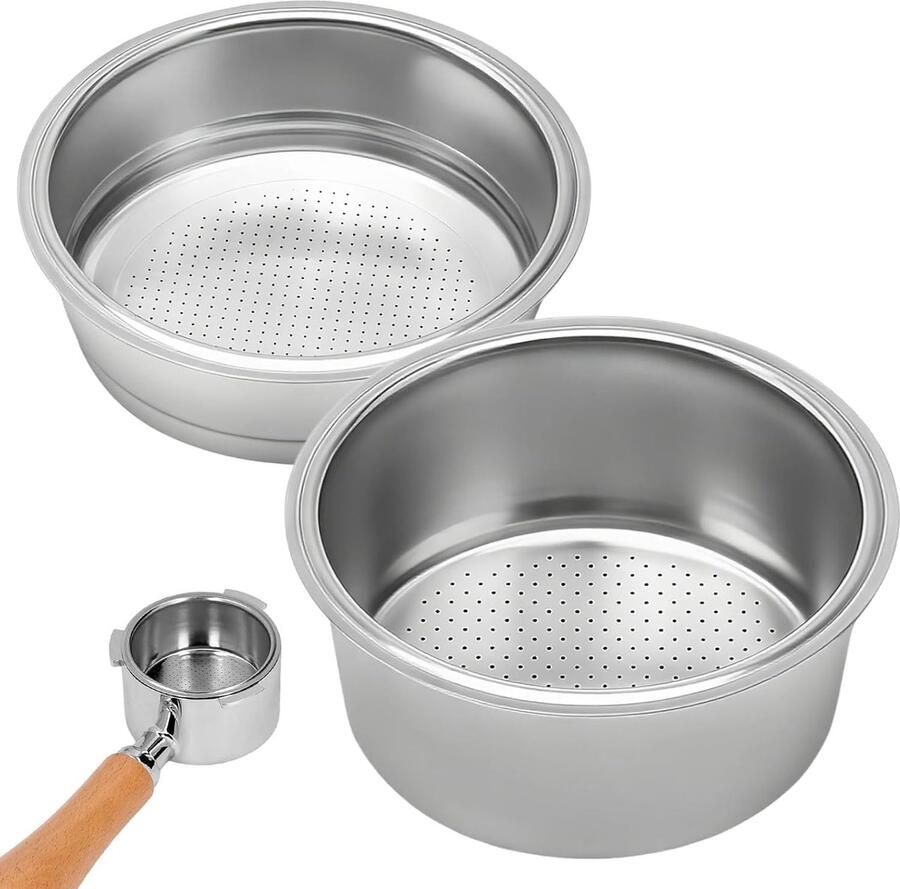2 stuks 51 mm koffiefilter koffiefiltermand van roestvrij staal met 1 en 2 kopjes herbruikbare espresso-drukfilter compatibel met Delonghi Breville koffiezetapparaat