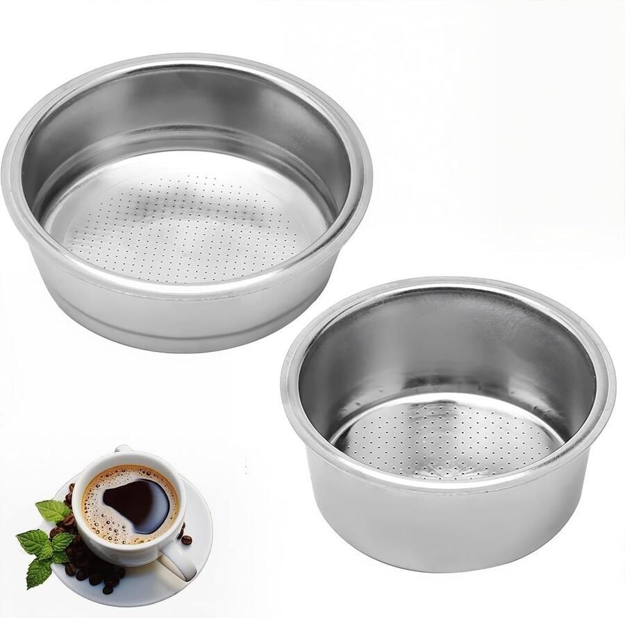 2 stuks 51 mm koffiefiltermand 51 mm koffiefilter houder voor koffiefilter van roestvrij staal herbruikbaar koffiefilter filters voor koffiezetapparaten onder druk (1 kop 2 kopjes)