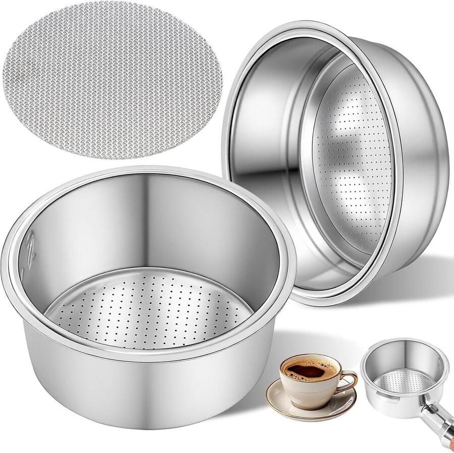 2 stuks 51 mm koffiezeef roestvrij staal 1 en 2 kopjes espresso koffiefilter Met Puck Screen 51 mm herbruikbare roestvrije espressozeef voor Delonghi Dedica koffiezetapparaten