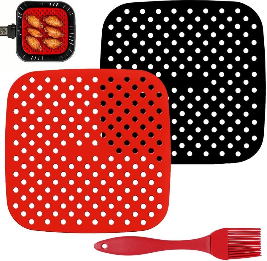 2 stuks Air Fryer matten liners 21 2 cm herbruikbare siliconen luchtfriteuse liner geperforeerde uitvoering anti-aanbaklaag siliconen heteluchtfriteuse pad voor thuis restaurant