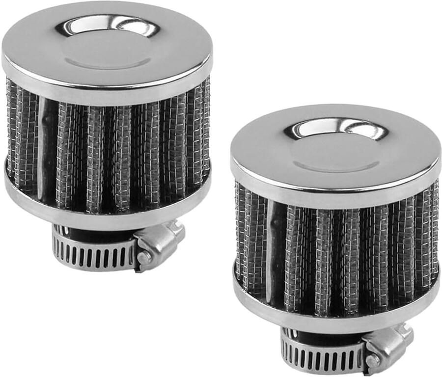 2 stuks auto-lucht- en oliefilters 12 mm koudeluchtinlaatfilter voor auto-inlaatmodificatie carterventilatie zilverkleurig