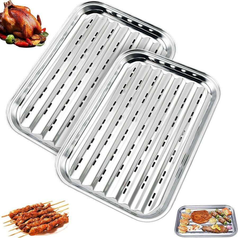 2 stuks BBQ grillschalen van roestvrij staal grillschaal roestvrij staal grillmand herbruikbaar voor outdoor grillen barbecue-accessoires voor groenten vis of vlees