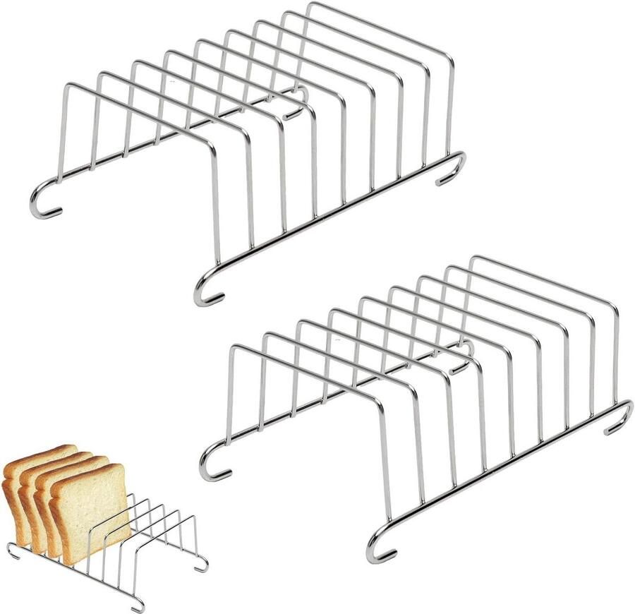2 stuks broodroosterstandaard roestvrij staal 8 sneden broodrek voor heteluchtfriteuse en oven zilveren broodhouder broodroosterhouder voor airfryer keuken- en eetkameraccessoires