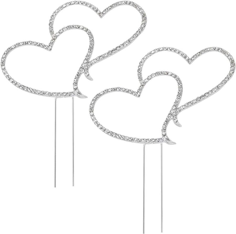 2 Stuks Bruiloft Taarten Decoratie Taarttopper Double Love Hartvorm Bruidstaart Topper Decoratie Goed voor Bruidstaartdecoratie Huwelijksfeest