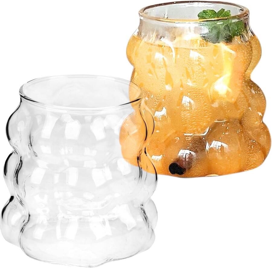 2 Stuks Bubbelglazen 350 ml matcha-glazen fancy waterglazen van borosilicaatglas Iced Latte Macchiato-drinkservies universele glazen voor koffie water sap milkshake