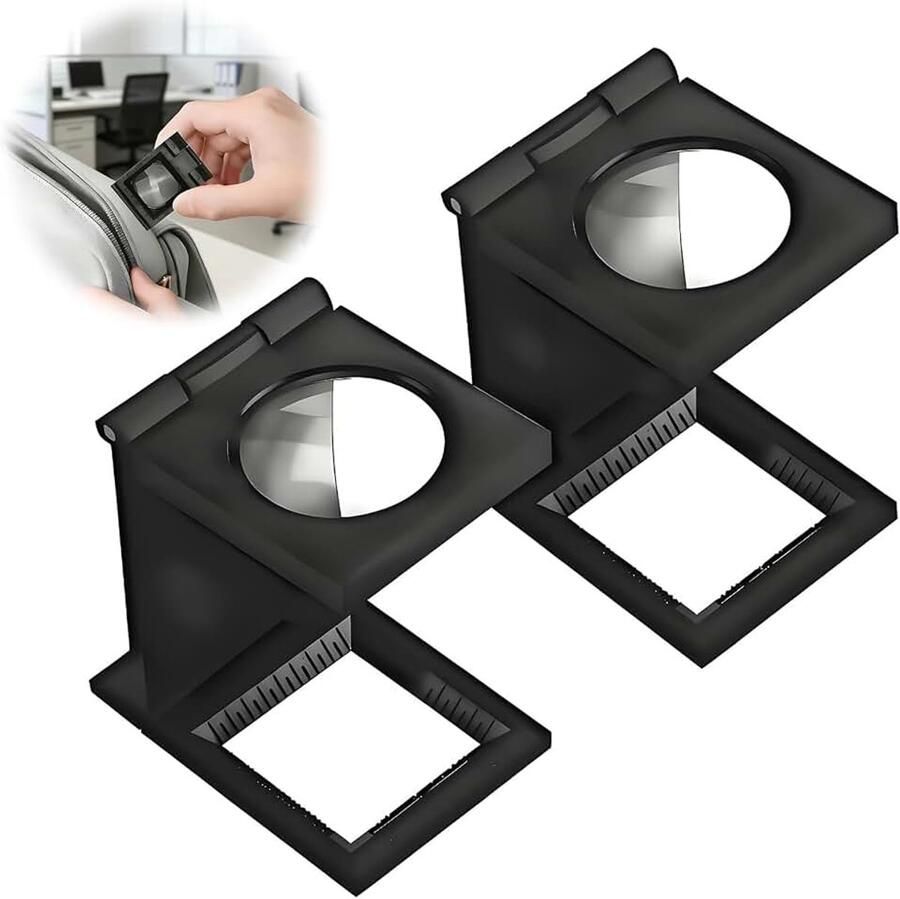 2 stuks draadteller mini-vergrootglas met 10-voudige vergroting 10 x zakloep opvouwbaar met standaard horlogemakerloep voor naaien textiel sieraden horlogemakerswerk en precisiemeting
