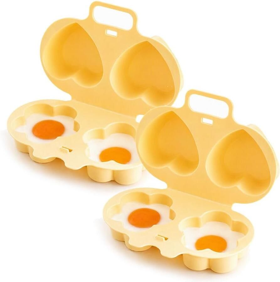 2 stuks Eierkoker bloem‑ en hartvorm Magnetron Eierkoker Eierstoompan Eipocheerder Kook Er Twee Tegelijk Egg Poacher Hittebestendige Koker 18x12x3cm