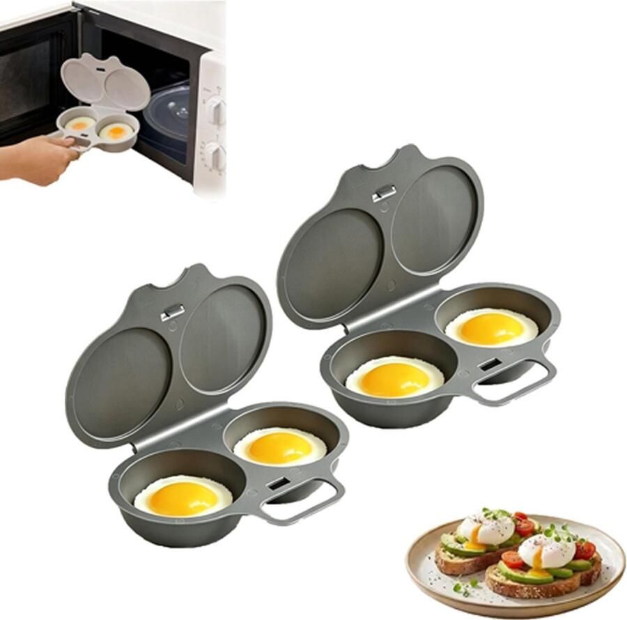 2 stuks Eierkoker magnetron Eierkoker 2 eieren Magnetron-eierkoker Plastic eierfriteuse Eierstoomvorm Met deksel en handvat Hittebestendig Snel ei koken bakken 16x11.5x3cm Donkergrijs