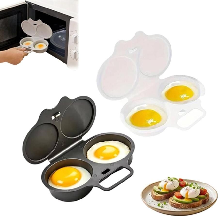 2 stuks Eierkoker magnetron Eierkoker 2 eieren Magnetron-eierkoker Plastic eierfriteuse Eierstoomvorm Met deksel en handvat Hittebestendig Snel ei koken bakken 16x11.5x3cm Donkergrijs Wit