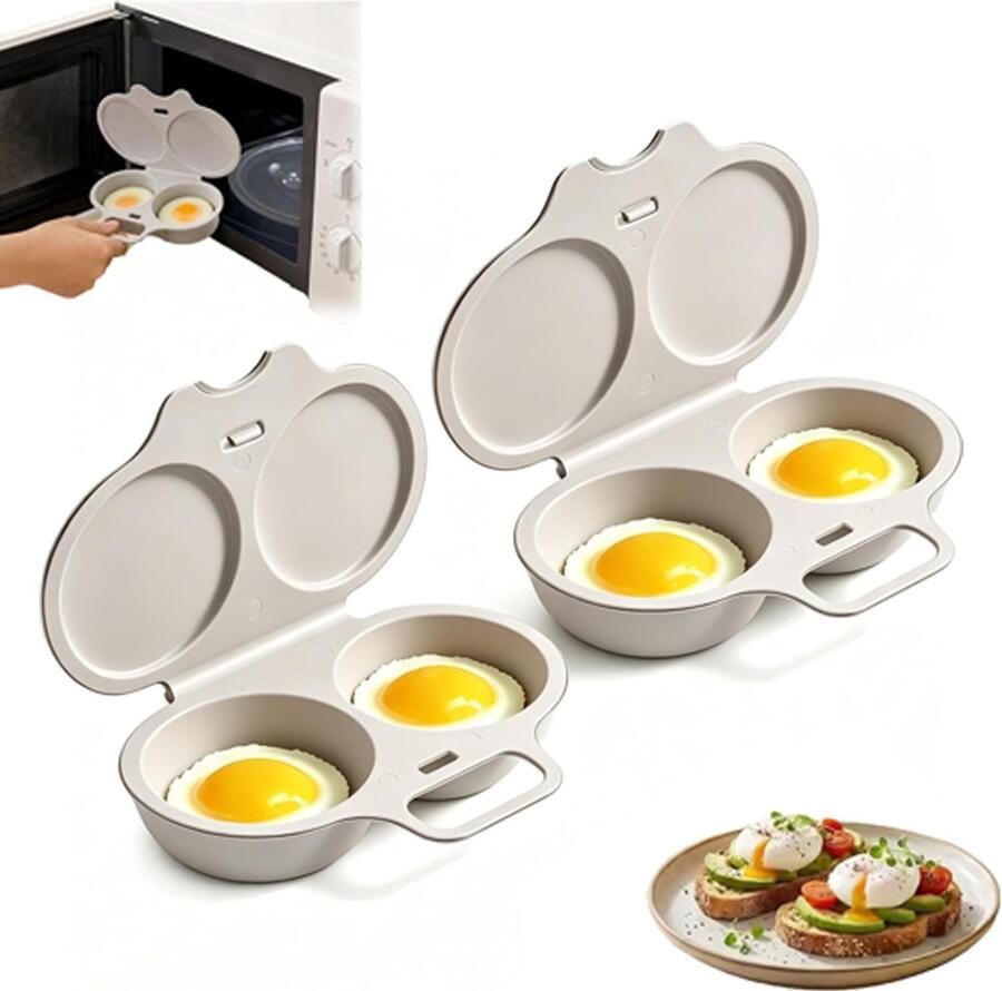 2 stuks Eierkoker magnetron Eierkoker 2 eieren Magnetron-eierkoker Plastic eierfriteuse Eierstoomvorm Met deksel en handvat Hittebestendig Snel ei koken bakken 16x11.5x3cm Lichtgrijs