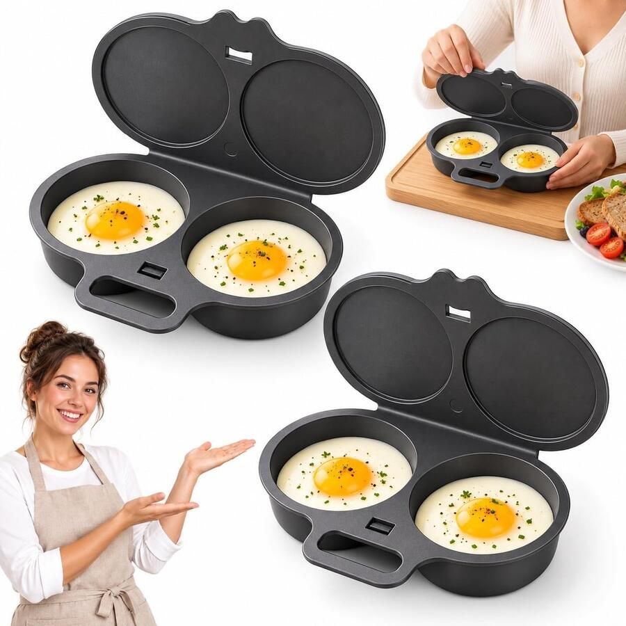 Magnetron Eierkoker 2 stuks Eierstoompan Ei Koker Stoompan Eieren Eipocheerder Draagbare Mini Snelle Eierkookbeker Gepocheerd Ei Egg Poacher Snel Ontbijt Snel ei koken bakken Keukengereedschap 16x12x3cm Grijs