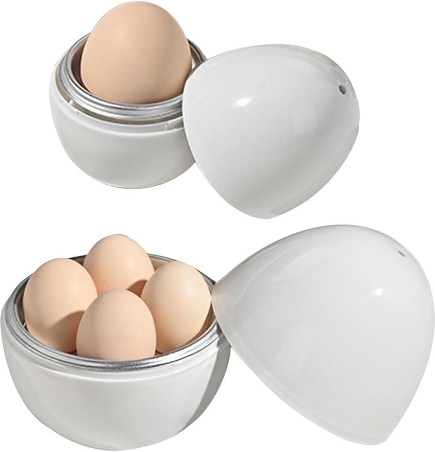 2 stuks Eierkoker Snelkookpan Snelle magnetron-eierkoker Eierstoompan Kooktijd van 9 minuten Gebruiksvriendelijke magnetron-eierpocheerder Geschikt voor hard en middelhard gekookte eieren Wit