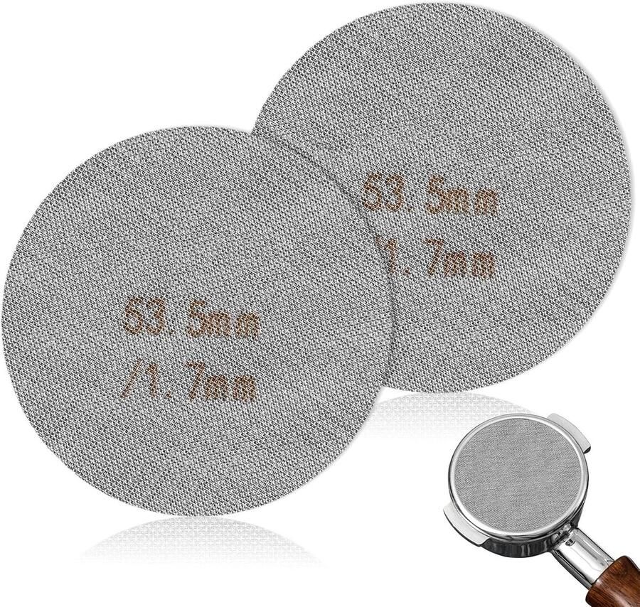 2 Stuks Espresso Zeef voor Zeefdrager 53 5 mm 1 7 mm Dikke 150μm Roestvrij Staal Espresso Puck Screen Herbruikbaar Koffie-Puckzeef Gesinterde Koffiefilterplaat voor Espresso-Filtermand