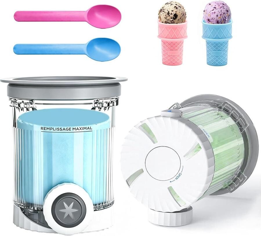 2 stuks FIHODONE containers voor ninja creami ijsmachine accessoires met 2 ijsbolhouders en 2 yoghurtlepels ShopVlot