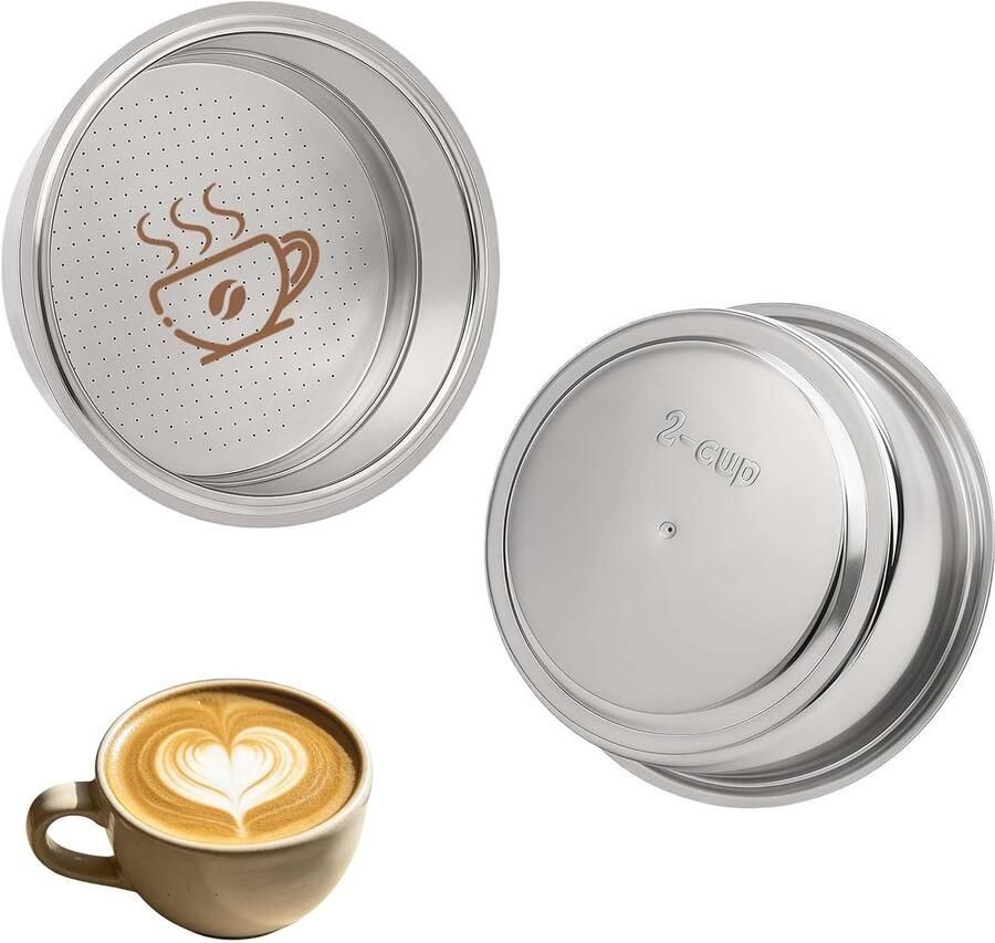 2 stuks filters voor koffiezetapparaat 51 mm koffiefilter van roestvrij staal herbruikbaar dubbellaags drukfilter compatibel met Cecotec Ufesa Delonghi Breville