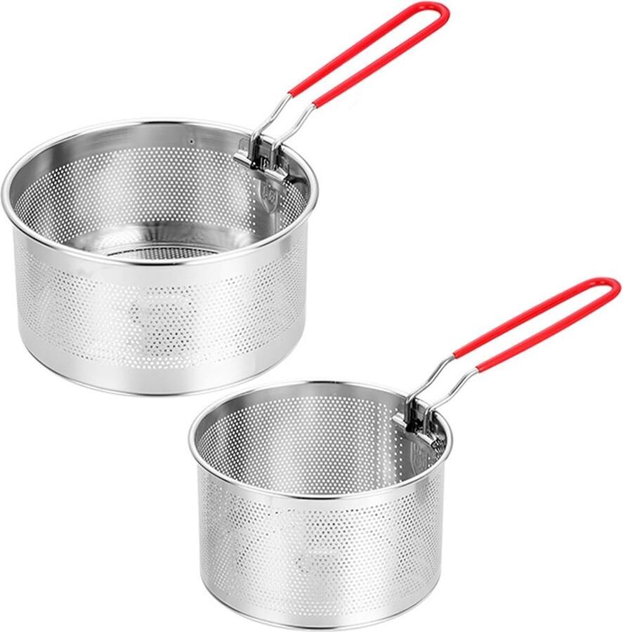 2 stuks frituurmanden met afneembare handgreep metalen noedelzeef mand roestvrij staal frituurmand mand voor wassen afdruipen frituren stomen 16 cm + 18 cm