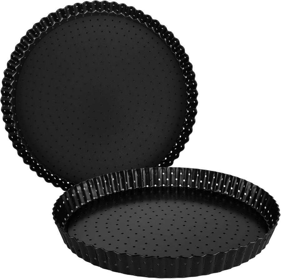 2 Stuks Geperforeerde Pizzaplaat van Zwart Carbonstaal Ronde Pizzavorm 26 en 30 cm voor Perfecte Pizza Quiche en Taartbodem in de Oven