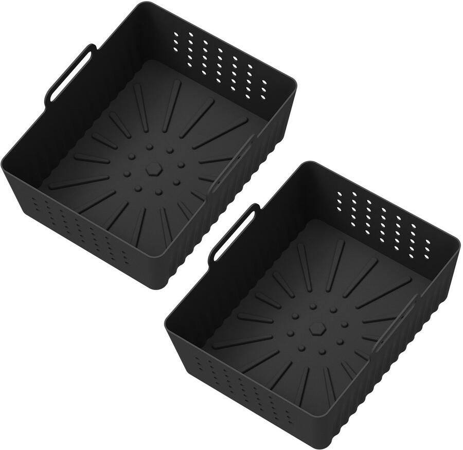 2 stuks Geschikt voor NinjiaSL400UK SL401 Airfryer siliconen bakplaat rechthoekig bakplaat met ventilatieopeningen- zwart