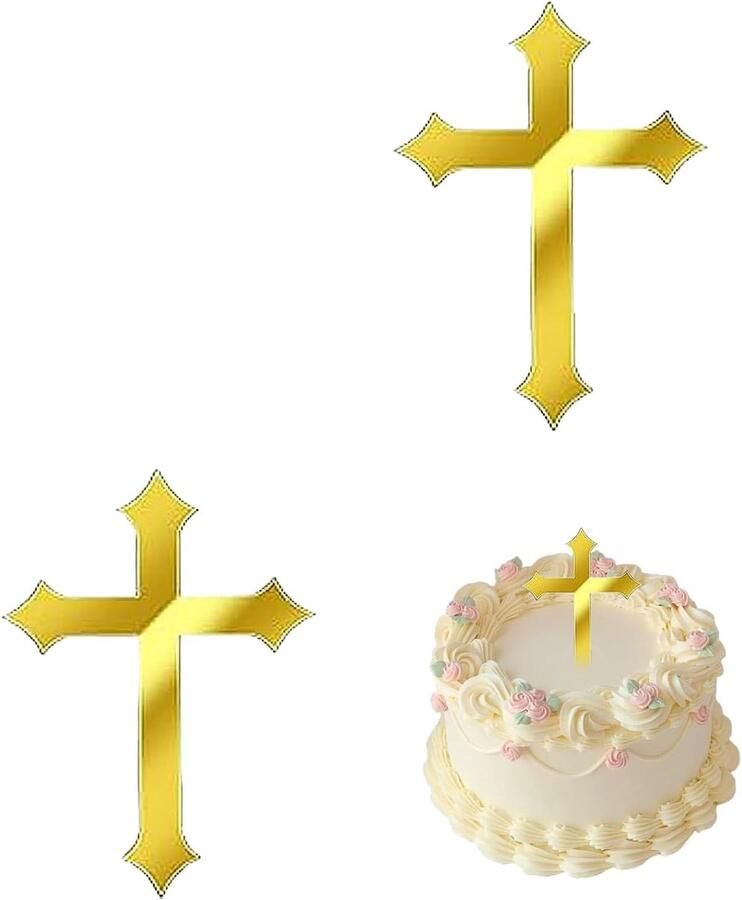 2 stuks gouden kruis doop acryl gepersonaliseerd topp de taart voor meisjes en jongens vormsel decoratie taarttopper communie voor verjaardag feest dooptaart Kerstmis