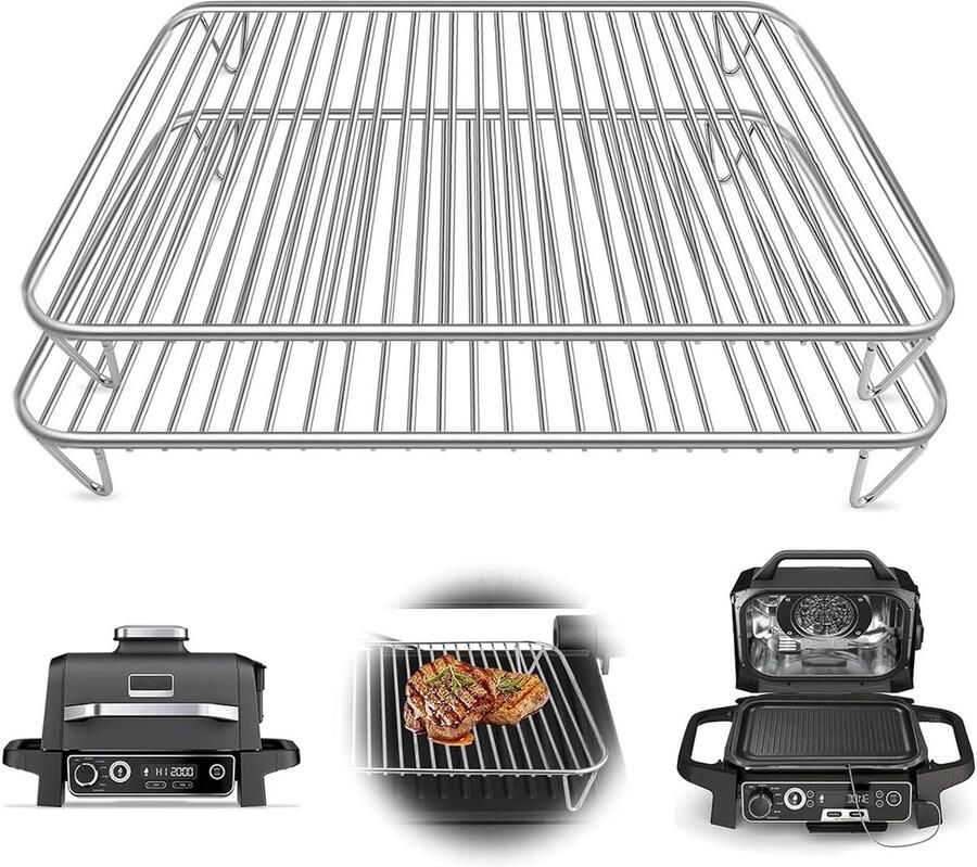 2 stuks grillrooster met antiaanbaklaag voor Ninja Woodfire elektrische barbecue en rookoven grillaccessoires compatibel met Ninja Woodfire OG701EU buitengrill vaatwasmachinebestendig (2 stuks)