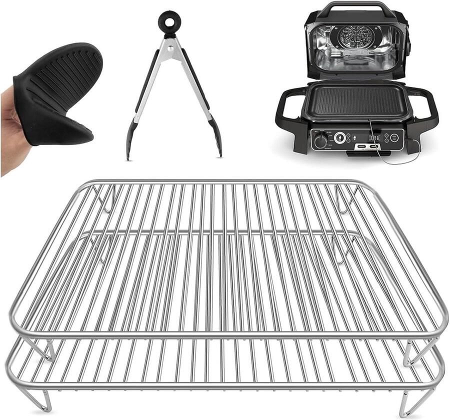 2 stuks grillrooster van roestvrij staal voor Ninja Woodfire elektrische grill en rookoven barbecue-accessoires compatibel met Ninja Wood Fire OG701EU OG751EU 7-in-1 outdoor grill