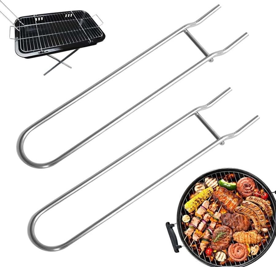 2 stuks Grillroosterlifter roestvrij staal voor grillrooster roestvrij stalen grillrooster voor het grillen gietijzeren rooster heft roestvrijstalen kop grillroosterlift houtskoolgrills
