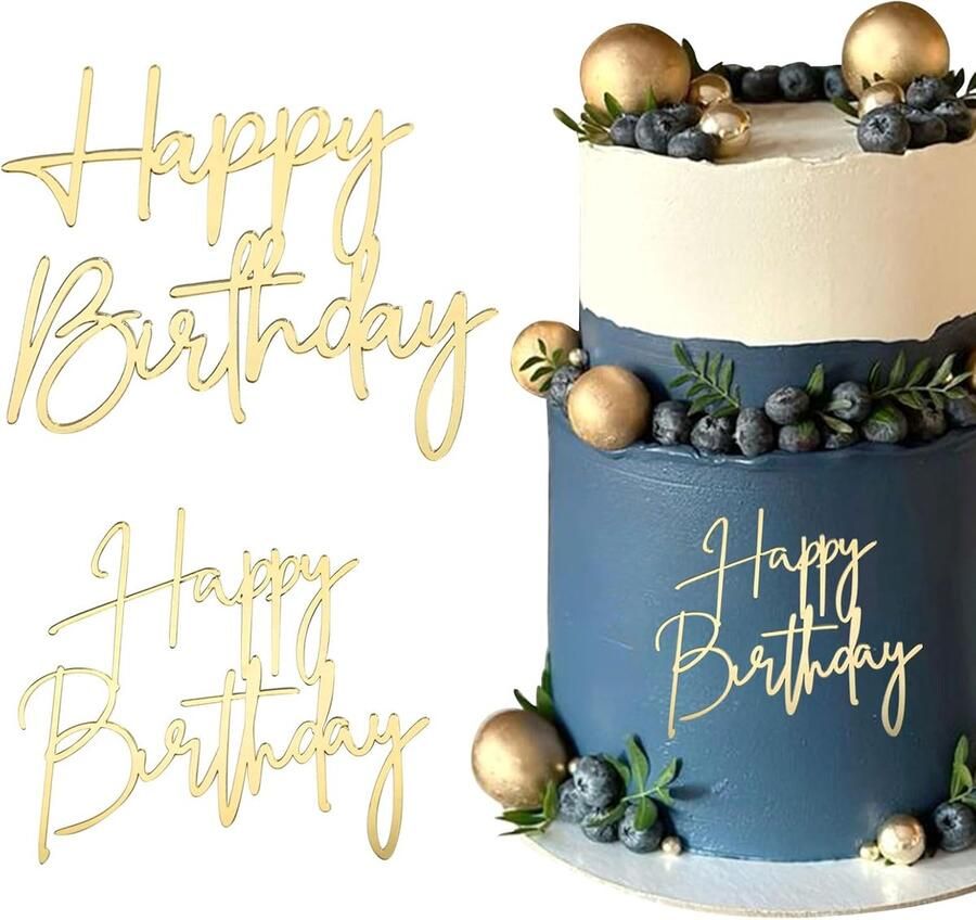 2 stuks Happy Birthday Taartdecoratie Gouden Cake Topper Verjaardag Glitter Happy Birthday Taart Decoratie Fonkelende Verjaardag Spiegel Taartaccessoire