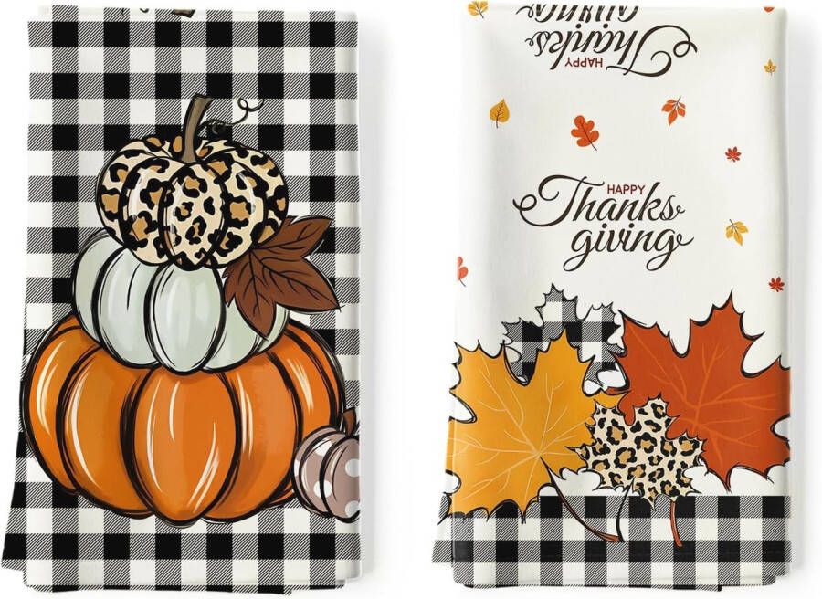 2 Stuks Herfst Keukenhanddoeken Katoenen Pompoen Absorberende Handdoeken 50x70 cm voor Eetkamer Decoratie