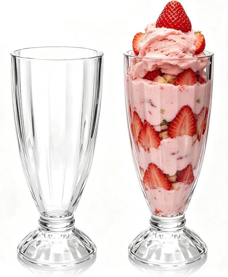 2 stuks ijsbekers glas ijskoffie glazen milkshake 350 ml Iced Coffee ijskoffie glazen dessertglazen voor milkshake ijskoffie latte macchiato smoothie ijs en dessert