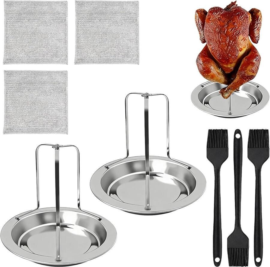 2 stuks kippenbrader roestvrij staal hanghouder oven uitneembare kippengrill met 3 stuks oliekwast en 3 ShopVlot
