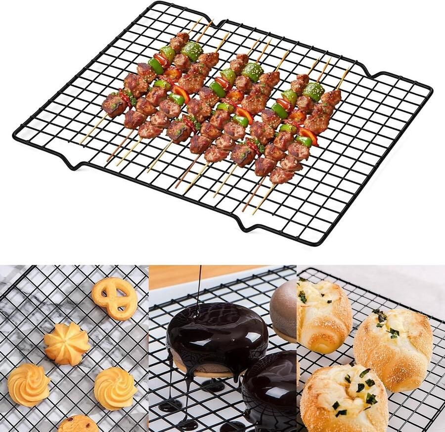 2 stuks koelrek voor bakken bakrek dikke antiaanbaklaag staaldraad koekjesrek voor koken braden grillen drogen ovenbestendig past op halve plaat pan (28 cm x 25 cm)