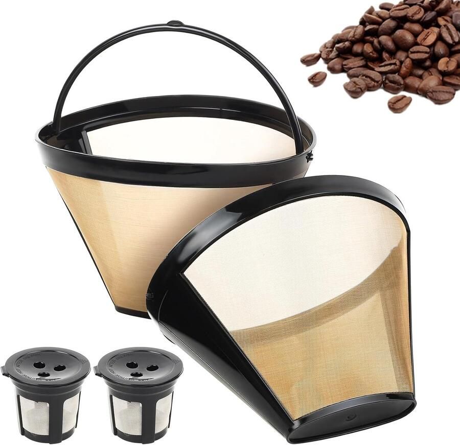 2 stuks koffiefilters roestvrij staal koffiefilter herbruikbaar permanent koffiefilter 100 mesh koffie permanent filter voor koffie filtermand voor 8-12 kopjes koffie koffiezetapparaten met 2