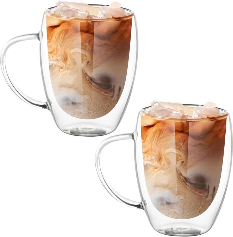 2 stuks koffiekopjes dubbel glas met handgrepen glazen kopjes dubbele glazen bekers espressoglazen voor latte cappuccino warme dranken thee sap (350 ml)