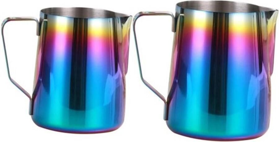 2 stuks koffiezetapparaat espressomachine accessoires espresso gemalen koffie melk stomende kruik melkopschuimer beker metalen kruik melkopschuimmok opschuimkan opschuimbeker Cafe 239