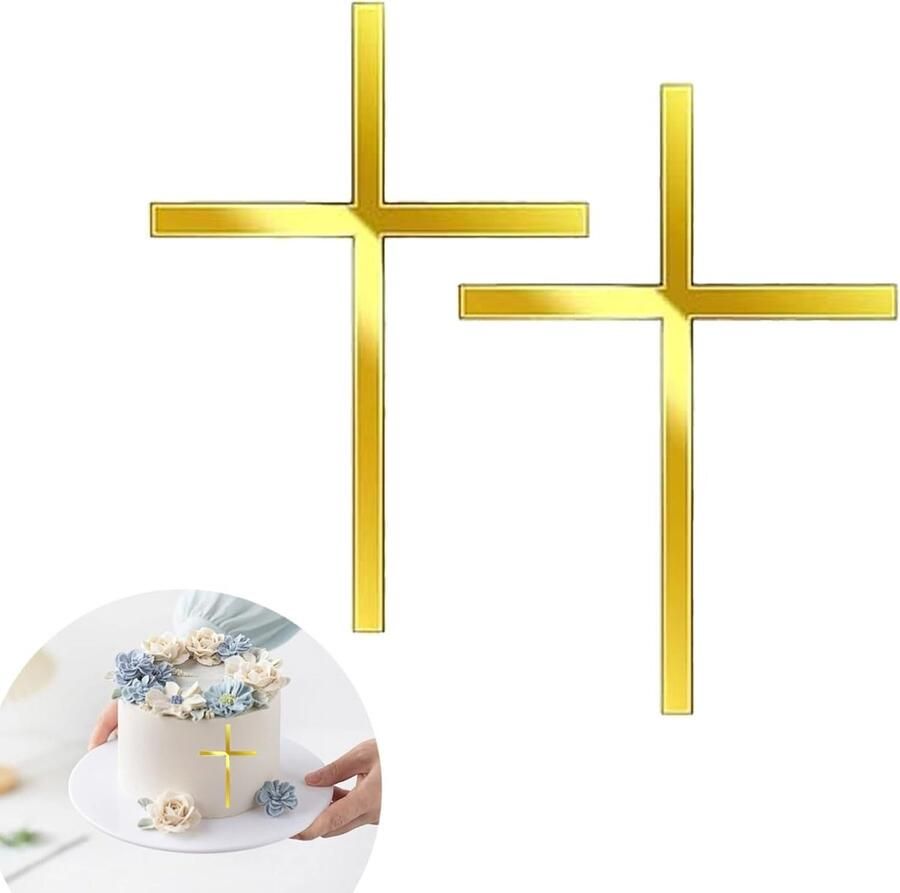 2 stuks Kruis Taartdecoratie Doop Acryl Gepersonaliseerd Bevestiging Kruis Goud Meisje Jongen Bevestiging Cake Taart Decoratie Eerste Communie Voor Verjaardag Huwelijk Taartversiering