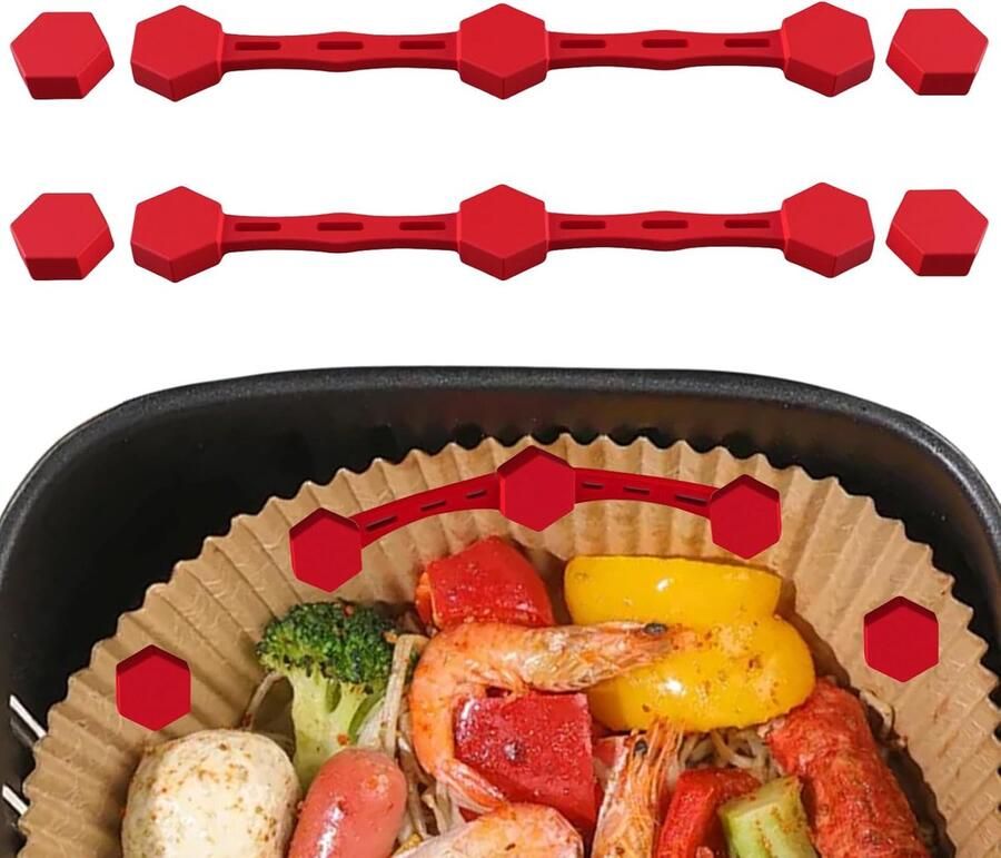 2 stuks magneet siliconen gesp Veilig bakpapier en wegwerpliners Siliconen Airfryer magneetstrips ideaal voor Airfryer accessoires Voorkomt dat Airfryer papier verbrandt door contact met verwarmingselement Rood