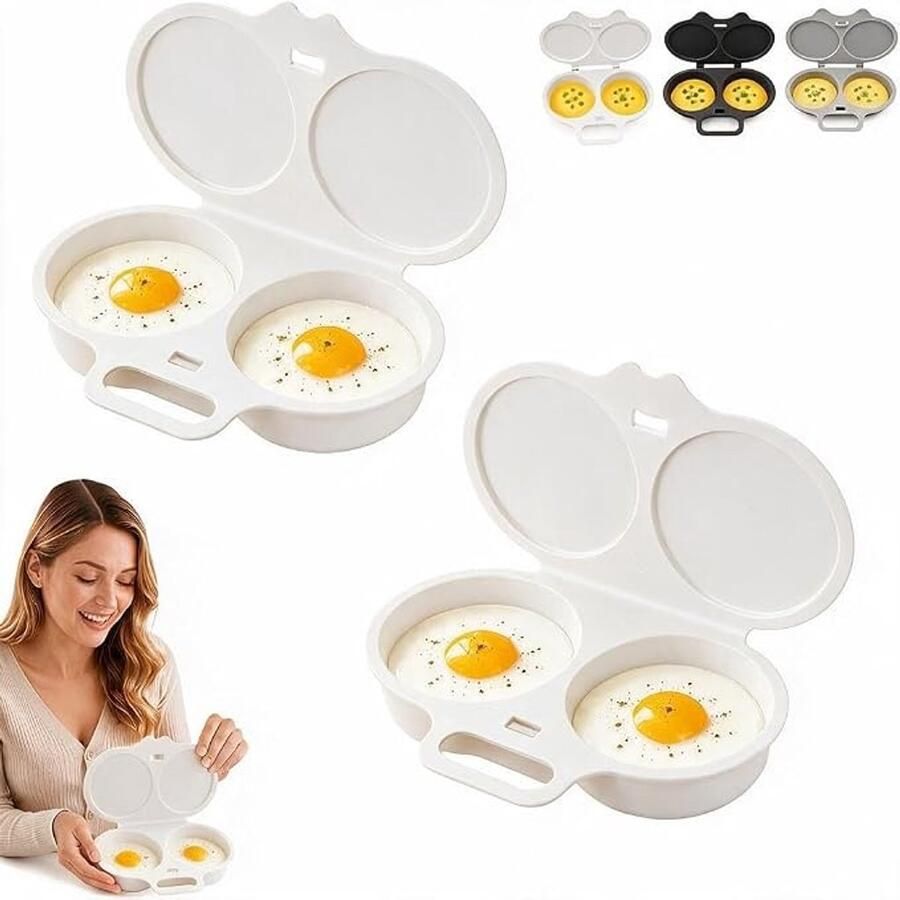 2 Stuks Magnetron Eierkoker Dubbele Houders Eierstoompan Egg Poacher Keukengereedschap Snel koken wit