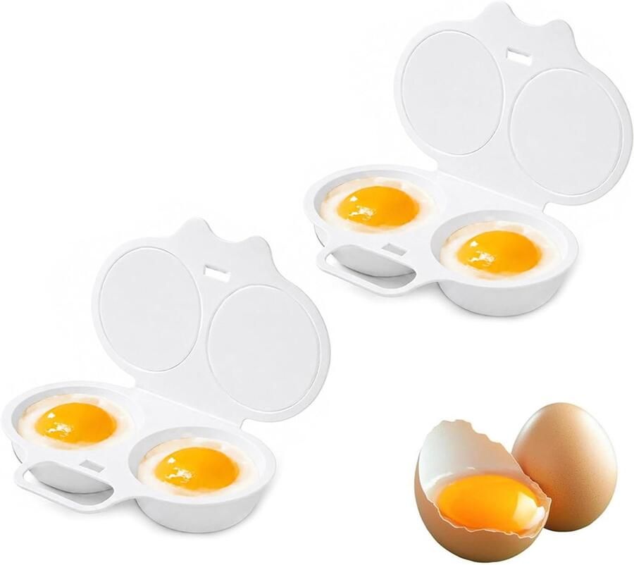 2 Stuks Magnetron Eierkoker Eierstoompan Eierkoker 2 eieren Eierkoker magnetron Met 2 Holtes Keukenhulp Snel olievrij koken Voedselveilig PP Keuken accessoire met deksel Egg Poacher Ei pocheerder Keukengereedschap Wit