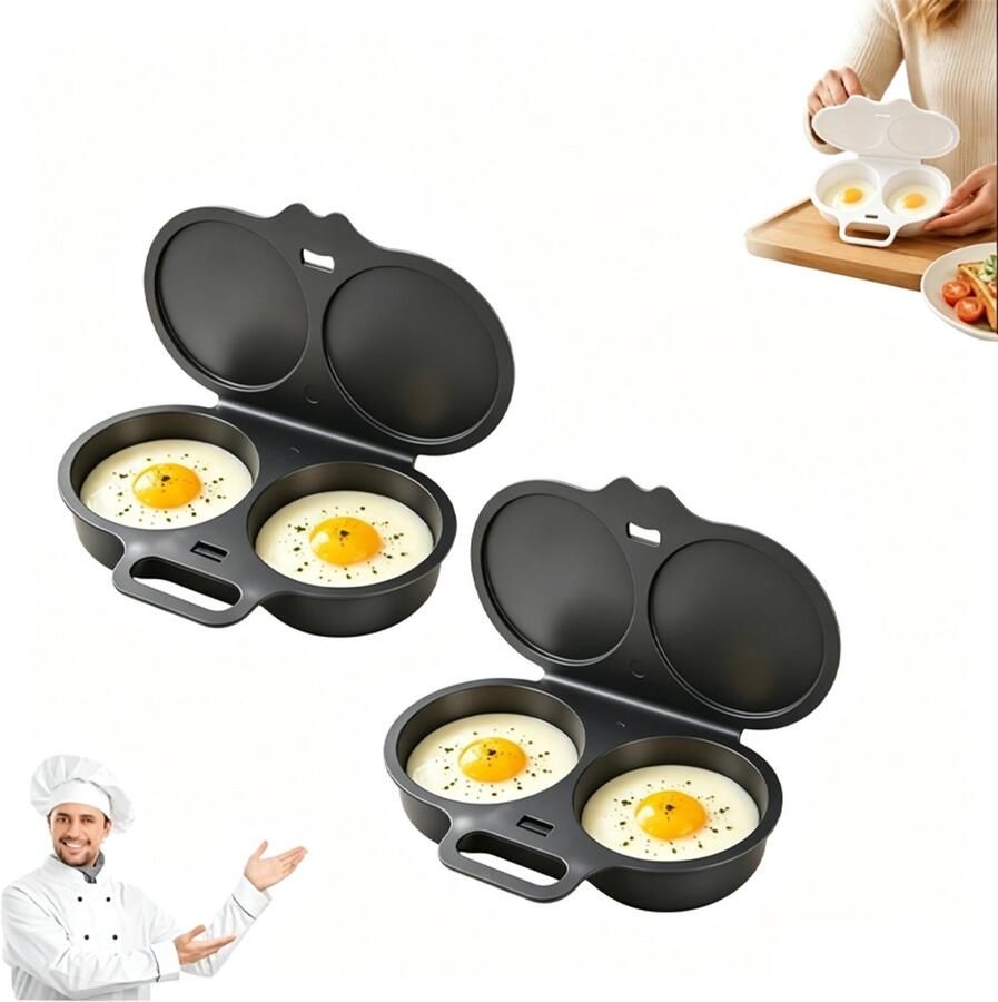 2 Stuks Magnetron Eierkoker Eierstoompan Eipocheerder Kook Er Twee Tegelijk Magnetron-Eierkoker Met 2 Holtes Gepocheerde Eier Maker Eierkoker Egg Poacher Hittebestendige Koker Keukengereedschap Pp Donkergrijs