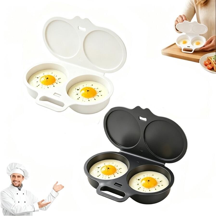 2 Stuks Magnetron Eierkoker Eierstoompan Eipocheerder Kook Er Twee Tegelijk Magnetron-Eierkoker Met 2 Holtes Gepocheerde Eier Maker Eierkoker Egg Poacher Hittebestendige Koker Keukengereedschap Pp Wit Donkergrijs