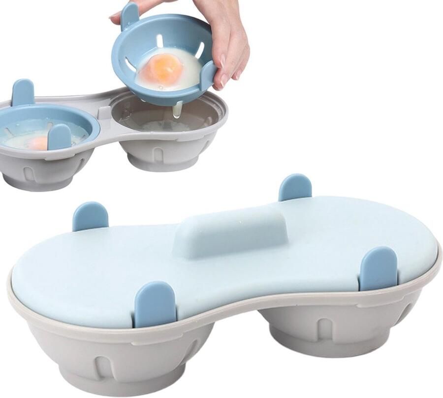 Ulisem Magnetron Eierkoker Eierpochereerder voor 2 Eieren Anti-aanbak Eierkookvorm Olievrij Eieren Bereiden Magnetron Accessoires voor Ontbijt en Lunch Blauw