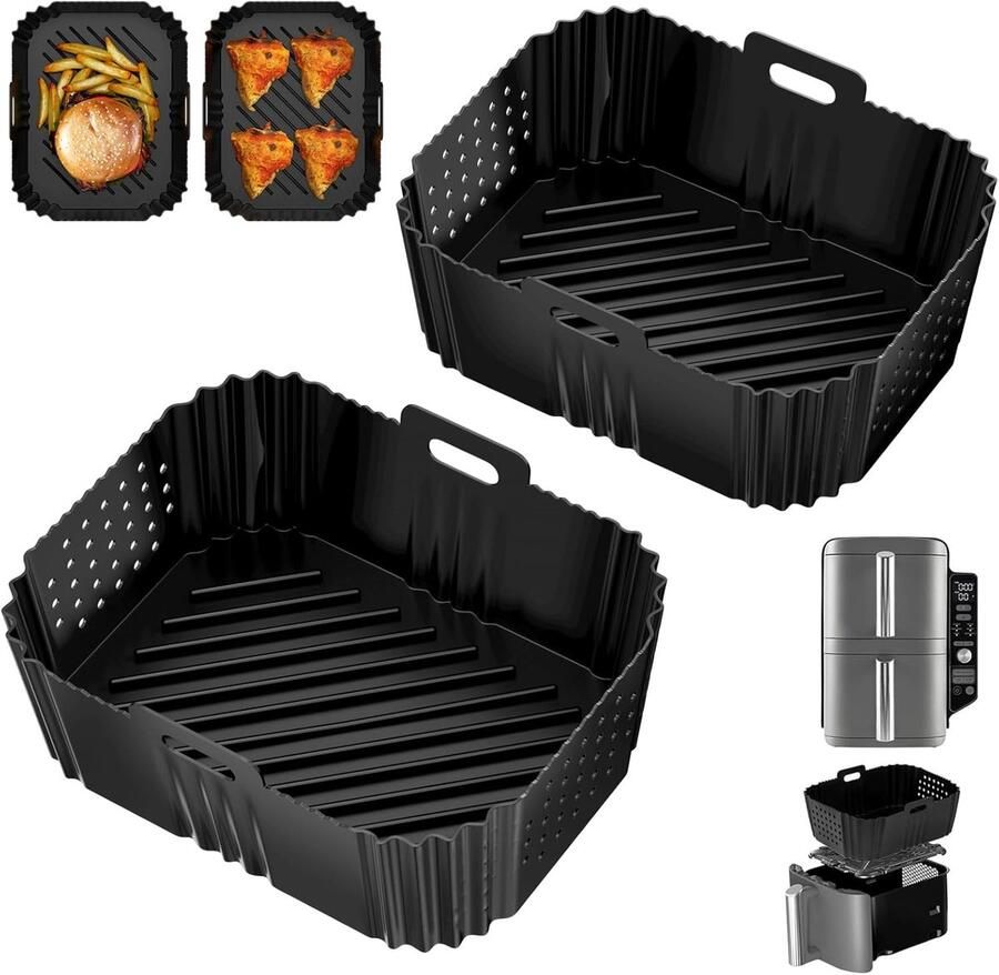 2 stuks mand voor luchtfriteuse herbruikbare siliconen vorm voor luchtfriteuse rechthoekige airfryer-houder accessoires mand voor airfryer magnetron oven