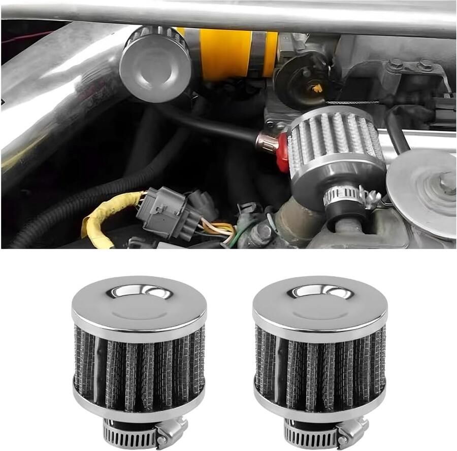 2 Stuks Mini Luchtinlaatfilter Auto Motor Kegel Koude Schone Luchtinlaatfilter Mini Ventilatie Carter Ontluchting Luchtfilter Ventilatie Carter Ontluchtingsfilter Auto Accessoires (Zilver)
