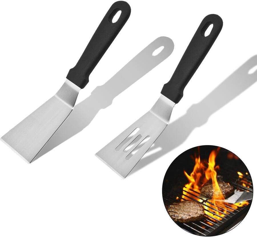 2 stuks mini-serveerspatelset van roestvrij staal spatel en grillschraper ideaal voor pannenkoeken eieren deeg koken en bakken