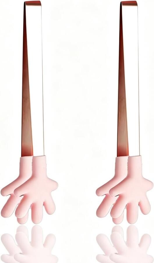 2 stuks mini-tangen kleine serveertangen roestvrij staal serveertang met siliconen punten grappig keukengerei handvorm hartvorm serveertang voor het serveren van levensmiddelen (roze palmvorm)